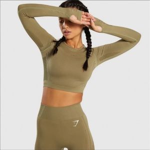 Gymshark Khaki Flawless Knit Cropped Long Sleeve